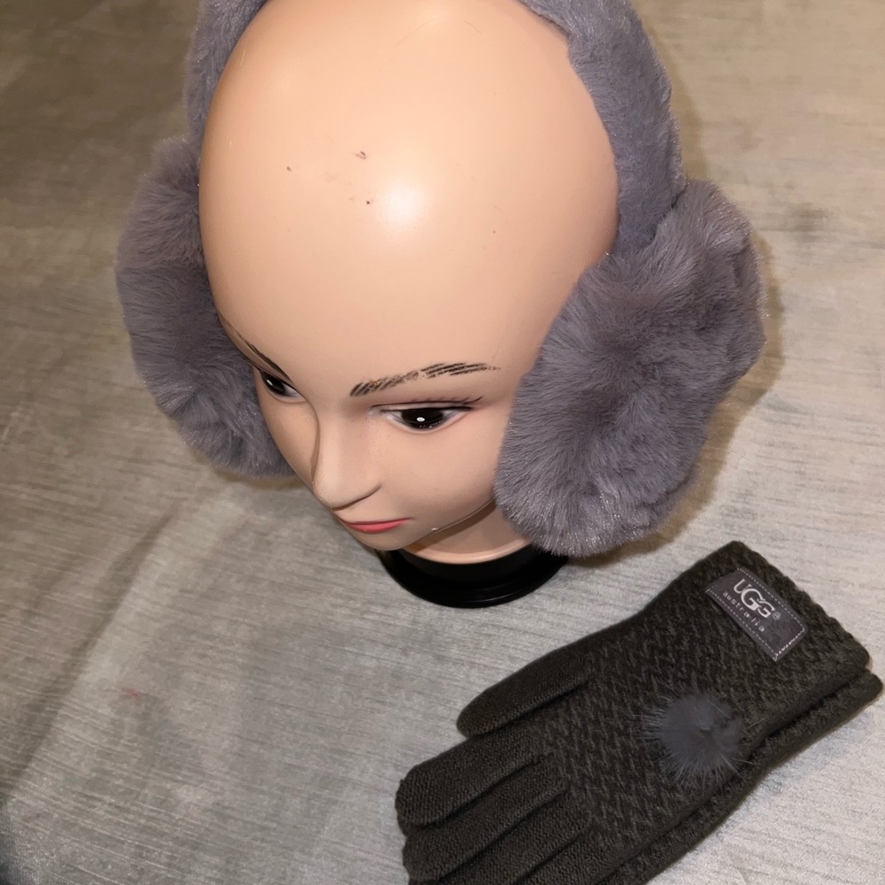 UGG Gray Earmuffs and Charcoal Gloves Set